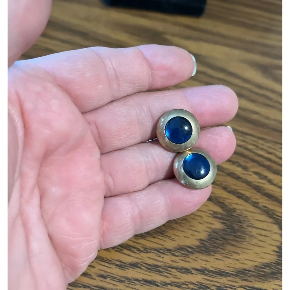 Swank silver tone with blue stone cuff links vintage